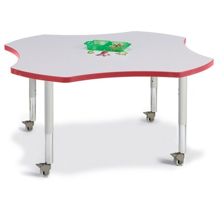 Jonti-Craft Berries Four Leaf Activity Table, Mobile, Freckled Gray/Red/Gray 6453JCM008